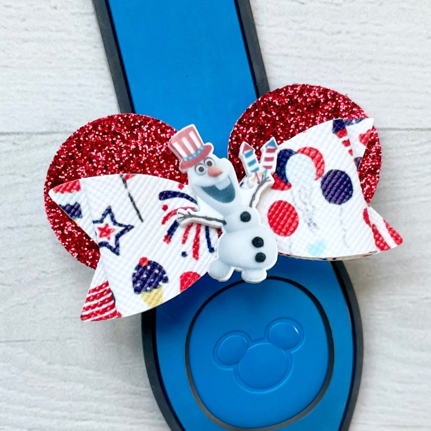 July 4th Snowman Ear Band Bow