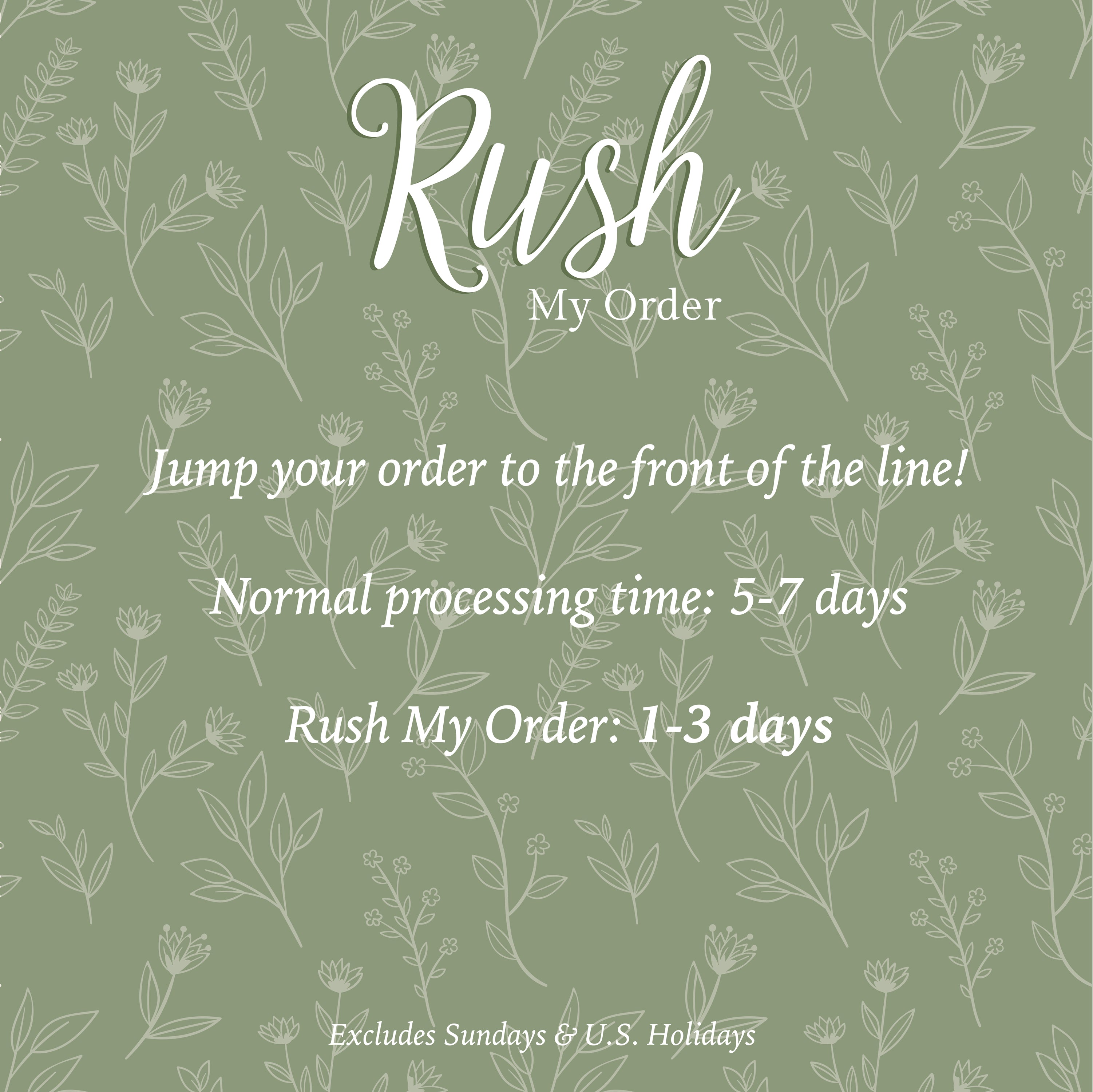 Rush My Order! Shipping & Skip order the Line Fee ONLY